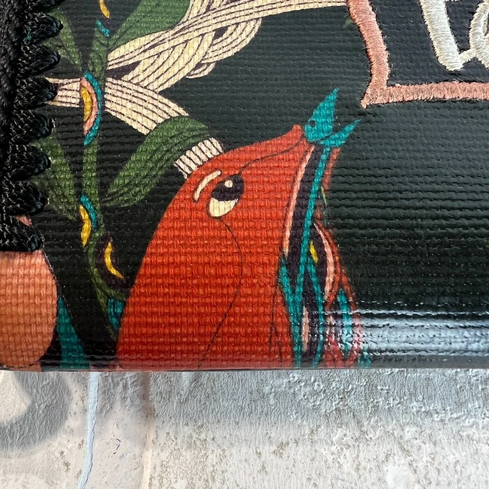 Sakroots Wallet Zip Around Artist‎ Circle Peace Bird Floral Embroidered Black